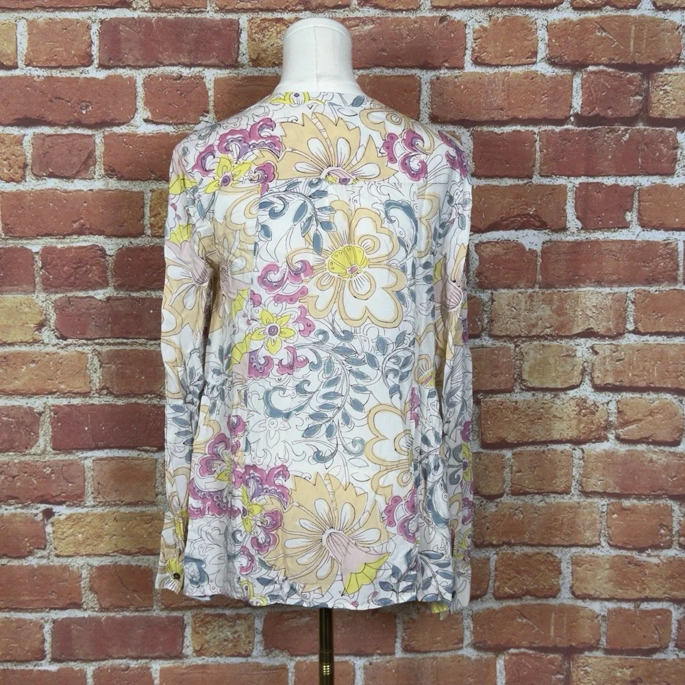 Maeve By Anthropologie Long Sleeve Blouse Women Size 6 V Neck Ivory Floral‎ Boho